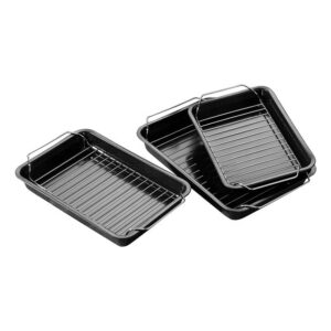 4 Hot Selling OEM Factory Stainless Steel Handles Roasting Pan With Flat Rack Non Stick Chicken Roaster Tray