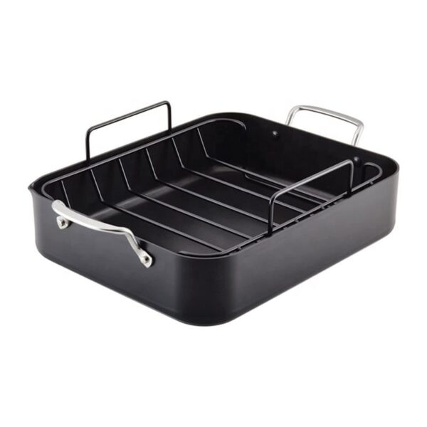 Hot Selling OEM Factory Stainless Steel Handles Roasting Pan With Flat Rack Non Stick Chicken Roaster Tray