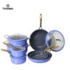 Hot Sell Pots and Pans with Stainless Steel Handle Purple 11pcs Ceramic Coating Cookware Set