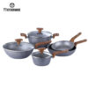 Love the Look, Enjoy the Cook — Premium Stone-Finish Nonstick Set with Wood-Grain Handles, Thick Durable Body & Food-Grade Coating