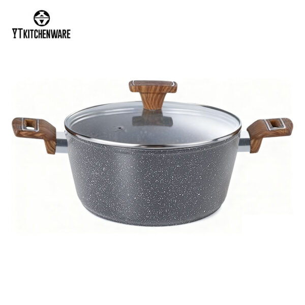 Love the Look, Enjoy the Cook — Premium Stone-Finish Nonstick Set with Wood-Grain Handles, Thick Durable Body & Food-Grade Coating