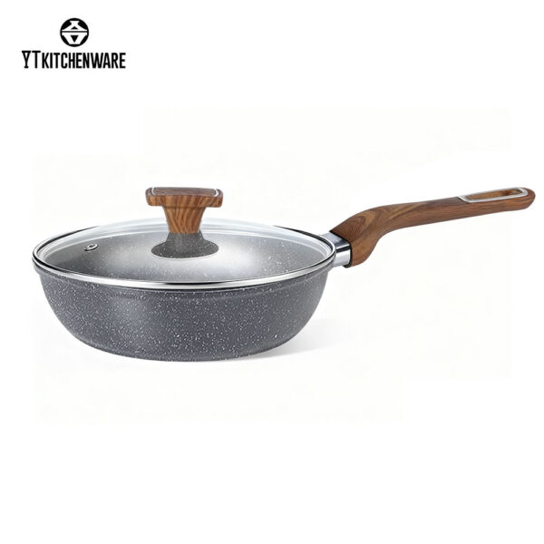 Love the Look, Enjoy the Cook — Premium Stone-Finish Nonstick Set with Wood-Grain Handles, Thick Durable Body & Food-Grade Coating