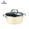 003 Cream Enamel Cookware Set – Stylish Mirror-Finish Handles, Durable Nonstick, Factory-Direct Quality