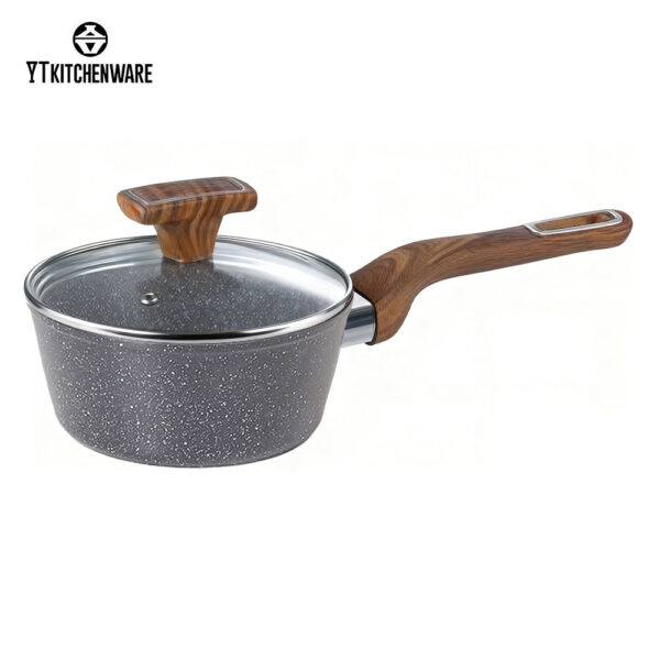 Love the Look, Enjoy the Cook — Premium Stone-Finish Nonstick Set with Wood-Grain Handles, Thick Durable Body & Food-Grade Coating