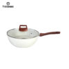 Stylish Speckle White Aluminum Cookware: Wood-Grain Handles, Durable Craft & Certified Safety – Factory Price Deals