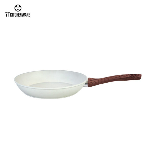 Stylish Speckle White Aluminum Cookware: Wood-Grain Handles, Durable Craft & Certified Safety – Factory Price Deals