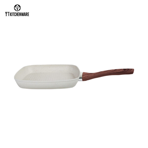 Stylish Speckle White Aluminum Cookware: Wood-Grain Handles, Durable Craft & Certified Safety – Factory Price Deals