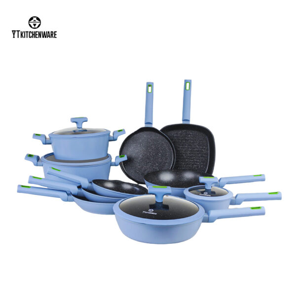 Popular Blue Non-Stick Aluminum Forged Cookware with Silicone Accessories – Durable, Heat-Resistant & Easy to Use