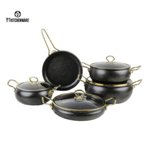 Premium Black & Gold Speckled Aluminum Bulginging Pot – Elegant & Durable Cookware for the Modern Kitchen