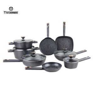 9 Hot Sell Black Non-Stick Aluminum Pan with Gold Accessories – Durable, Stylish & Easy to Clean