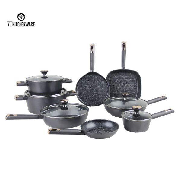 Hot Sell Black Non-Stick Aluminum Pan with Gold Accessories – Durable, Stylish & Easy to Clean