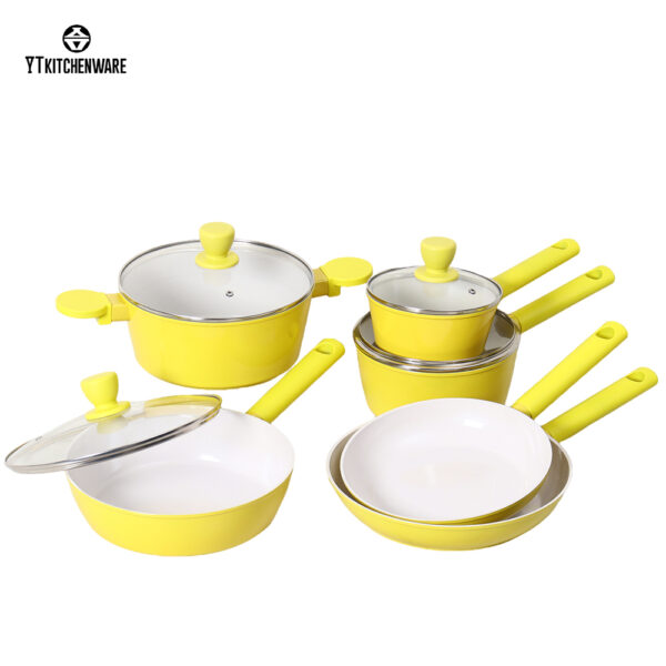 BY2514 (4) 【Factory Direct】Bright Yellow Pressure-Like Cookware Set – Cook, Simmer & Fry Faster! Non-Stick, Easy-Clean for Daily Home Meals
