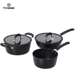 Sleek Black Non-Stick Aluminum Cookware Set: Durable Craft, Comfort Handles & Factory-Direct Deals