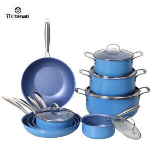 BY2519 (13) Bright Blue Culinary-Edge Aluminum Cookware Set — Factory Direct, Certified Safe & Built for Everyday Cooking