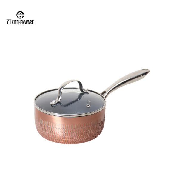 BY2533 (4) Premium Impressed Yukihira Cookware Set – Aluminum Body, Nonstick Coating & Elegant Hammered Finish