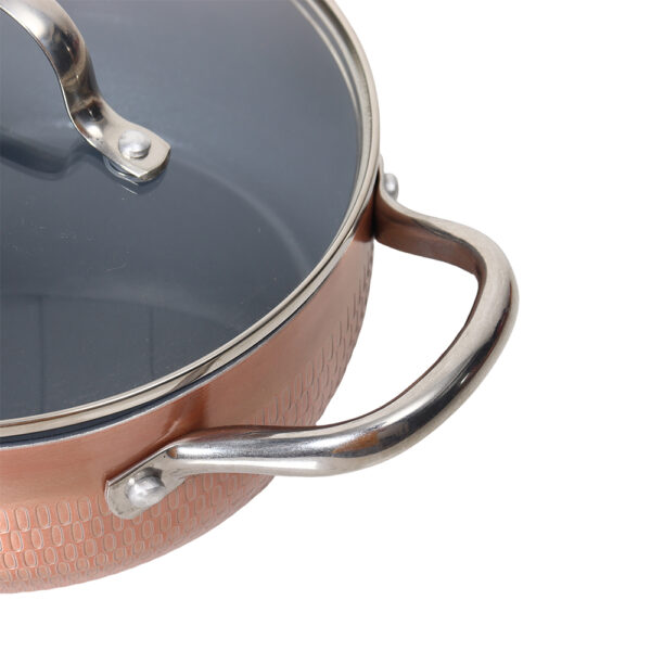 BY2533 (6) Premium Impressed Yukihira Cookware Set – Aluminum Body, Nonstick Coating & Elegant Hammered Finish