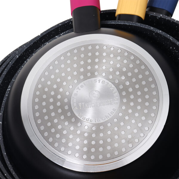 by2537 (15) Factory-Direct Forged Aluminum Cookware Set – Color Silicone Handles, Certified Nonstick Coating, Ready for Global Markets