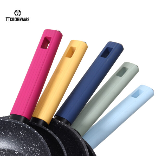 by2537 (3) Factory-Direct Forged Aluminum Cookware Set – Color Silicone Handles, Certified Nonstick Coating, Ready for Global Markets