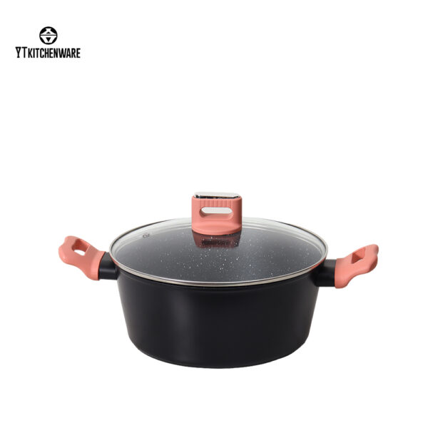 by2537 (8) Factory-Direct Forged Aluminum Cookware Set – Color Silicone Handles, Certified Nonstick Coating, Ready for Global Markets