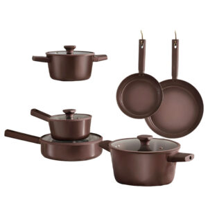 05 Pressed Aluminum Nonstick Cookware Set with Glass Lids | Lightweight Pots & Pans for Home & Wholesale