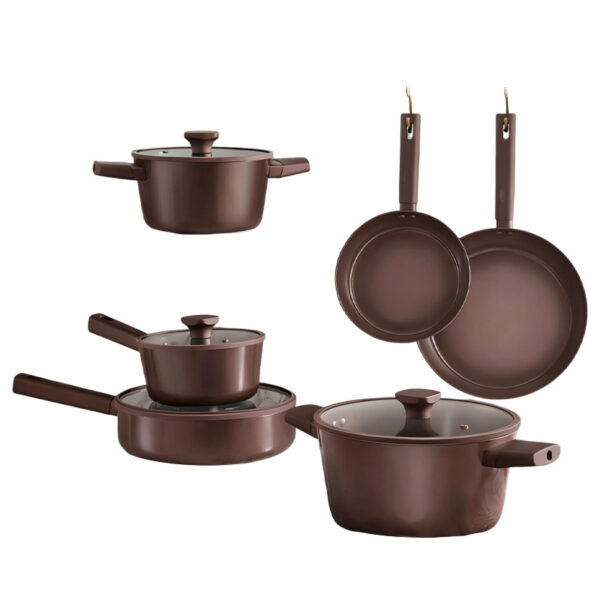 Pressed Aluminum Nonstick Cookware Set with Glass Lids | Lightweight Pots & Pans for Home & Wholesale