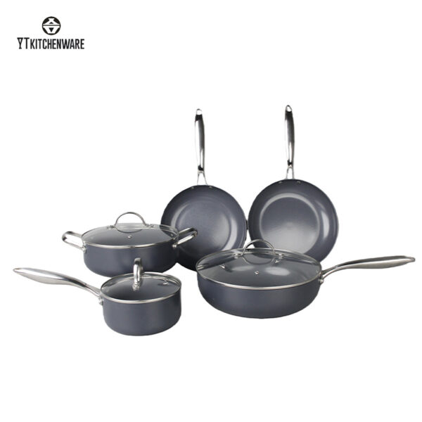 Popular Nonstick Aluminum Cookware Set with Glass Lids & Stainless Steel Handles |OEM and ODM Supported & Wholesale