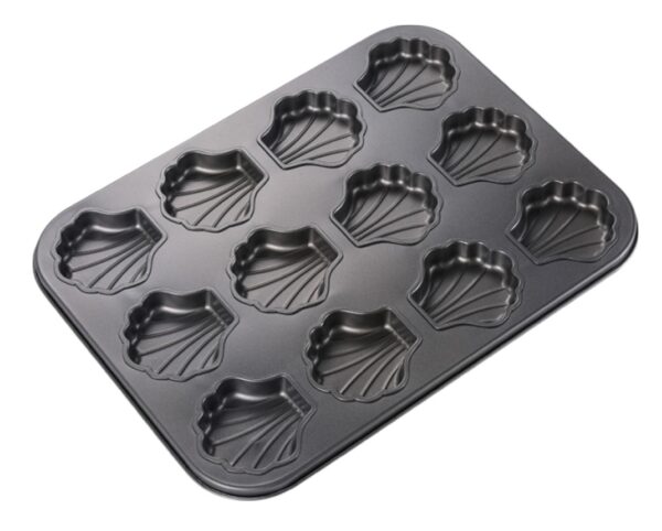 12-Cup Non-Stick Shell-Shaped Muffin Pan | Heavy-Gauge Carbon Steel Bakeware for Even Baking & Easy Release