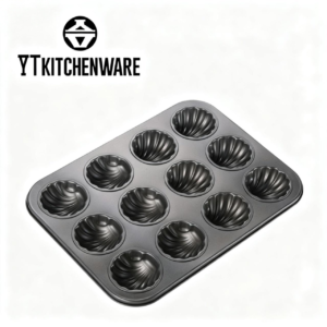 12-Cup Non-Stick Swirl Muffin Pan | Heavy-Gauge Carbon Steel Bakeware with Elegant Shell Design