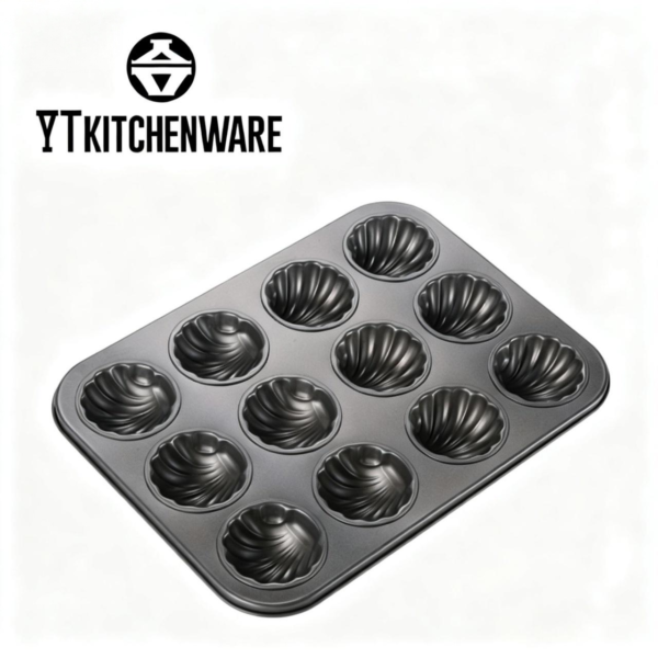12-Cup Non-Stick Swirl Muffin Pan | Heavy-Gauge Carbon Steel Bakeware with Elegant Shell Design