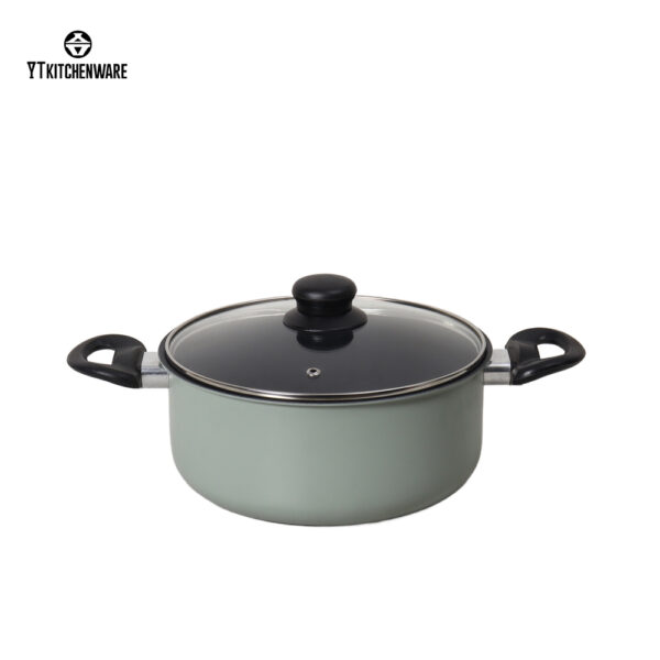 Sage Green Impress Culinary Edge Aluminum Cookware Set: Non-Stick, Glass Lids, Heat-Resistant Handles (Factory Direct)