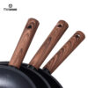 Black Impress Rolled Edge Aluminum Cookware Set with Wood-Grain Handles Non-Stick Tempered Glass Lids for Home/Hotel Kitchen