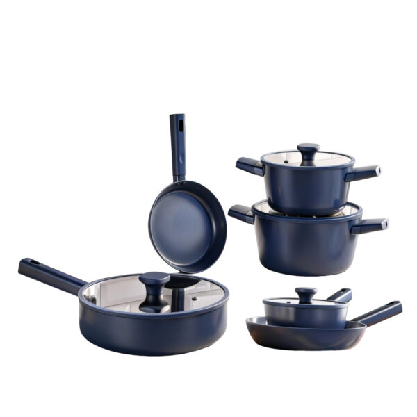 Pressed Aluminum Nonstick Cookware Set with Glass Lids | Lightweight Pots & Pans Set for Home & Retail