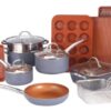 Vintage Bronze Lined & Slate Gray Forged Cookware Collection with Durable Stainless Steel Handles & Multi-Purpose Baking