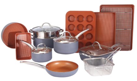 Vintage Bronze Lined & Slate Gray Forged Cookware Collection with Durable Stainless Steel Handles & Multi-Purpose Baking