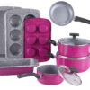 Vivid Magenta & Speckled Silver Stretched Cookware Set with Baking Accessory Kit