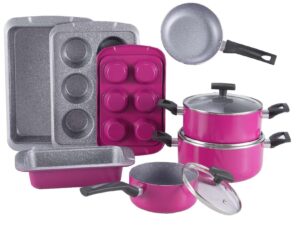 Vivid Magenta & Speckled Silver Stretched Cookware Set with Baking Accessory Kit