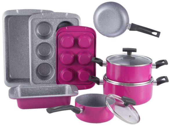 Vivid Magenta & Speckled Silver Stretched Cookware Set with Baking Accessory Kit