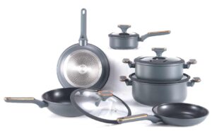 ShadowSculpt Stretched Grey Cookware Set with Precision Rolled Edges
