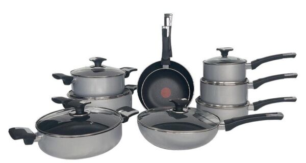 Sleek Silver Thermo-Spot Stretched Cookware Set with Heat-Resistant Ergonomic Handles