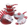 YTKitchenware Vibrant Red Cookware Set – White Ceramic Nonstick Interior with Durable Pressed Construction