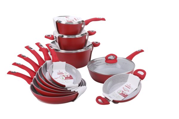YTKitchenware Vibrant Red Cookware Set – White Ceramic Nonstick Interior with Durable Pressed Construction