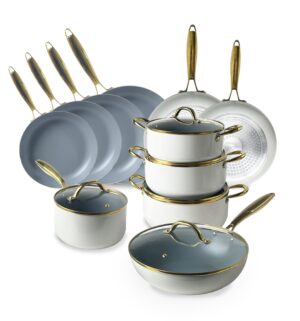 Clarity Gold-Edged Professional Home Kitchen Cookware Set