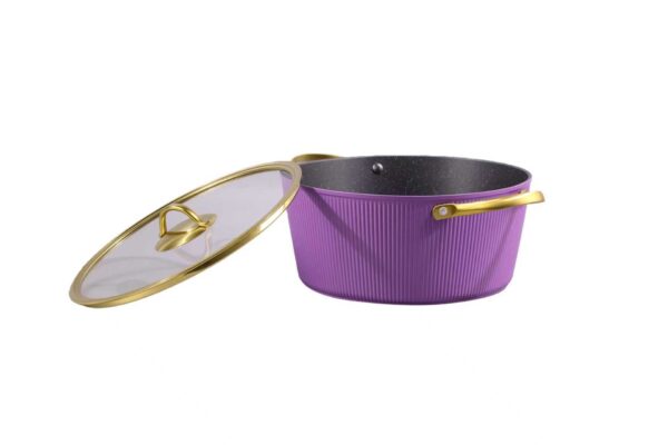 Elegant Ribbed Aluminum Nonstick Cookware Set with Luxury Gold Handles – Factory Direct Supply