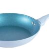 Glacial Blue Speckled Forged Cookware Set with Gold Accent Handles & Tempered Glass Lids