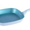 Glacial Blue Speckled Forged Cookware Set with Gold Accent Handles & Tempered Glass Lids