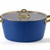 Elegant Ribbed Aluminum Nonstick Cookware Set with Luxury Gold Handles – Factory Direct Supply