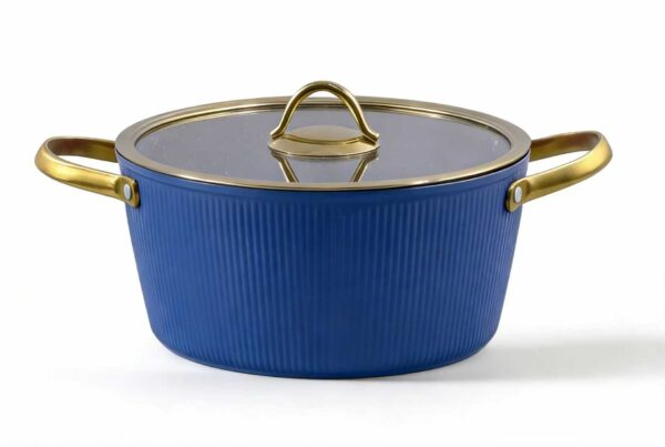 Elegant Ribbed Aluminum Nonstick Cookware Set with Luxury Gold Handles – Factory Direct Supply