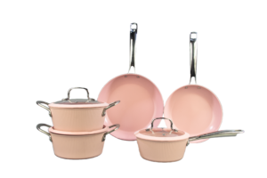 Healthy Cooking Made Easy – Pink Ceramic Nonstick Aluminum Cookware Set, Certified Factory Supply