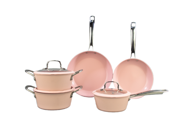 Healthy Cooking Made Easy – Pink Ceramic Nonstick Aluminum Cookware Set, Certified Factory Supply