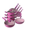 Candy Floss Pink & Cloud White Stretched Ceramic Pot & Pan Set with Shatter-Resistant Lids and Comfort-Grip Handles